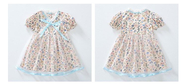 Lisunny Meisjes Casual Jurk Zomer Kinderen Prinses Jurk Kant Afdrukken Korte Mouwen Jurk Kinderen Kleding