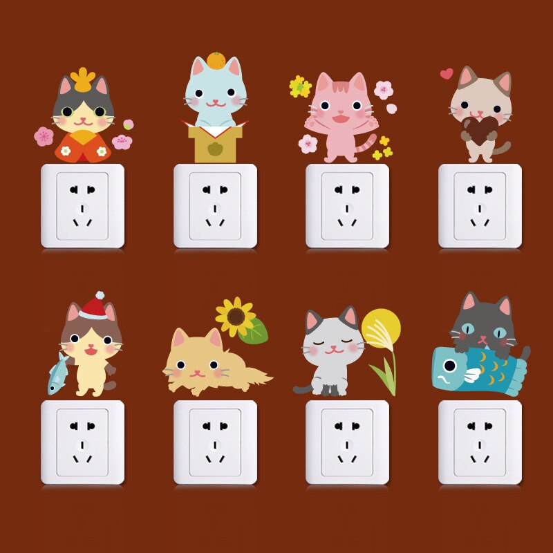 1 Set Funny Cat Combination Wall Stickers Decorative Kitten Switch Stickers DIY Art Decals For Kids Room Wallpaper Bedroom Decor: Default Title