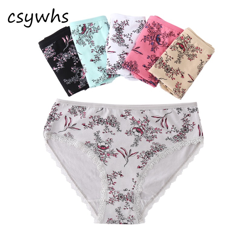 6pcs Cotton Lace Panties Women Plus Size Floral Mid-rise Briefs Women Cotton Intimates Panties Big Size Underwear for Women