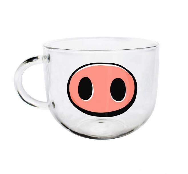 550ml Funny Cat Glass Mug Coffee Milk Cups Breakfast Handle Cup Novelty: Pig Nose