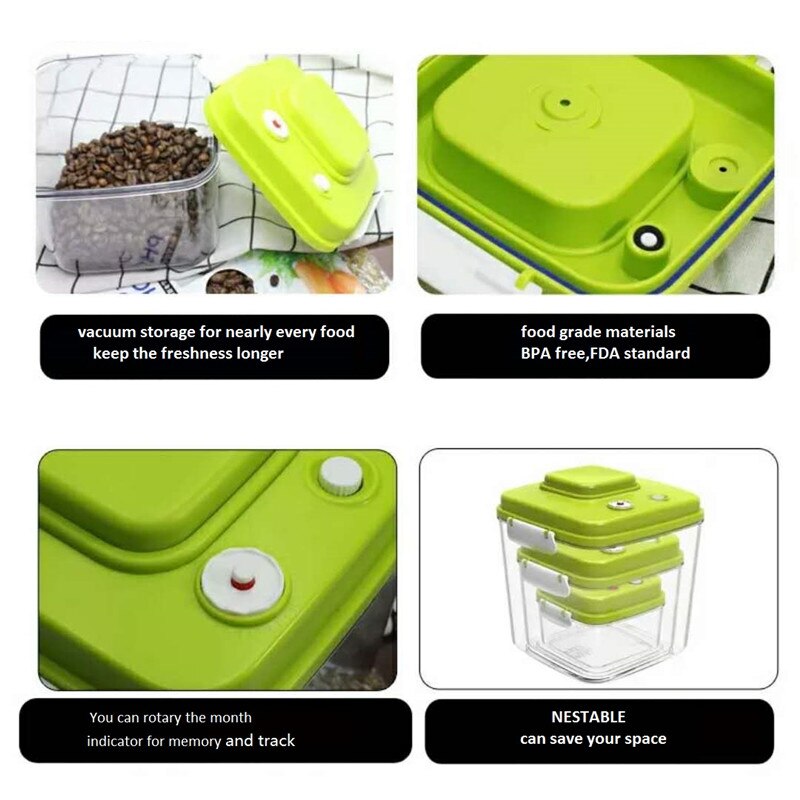 FDA certificated Square Vacuum Plastic food Storage Containers airtight Large Capacity nuts keeping jar 500ML+1400ML+3000ML