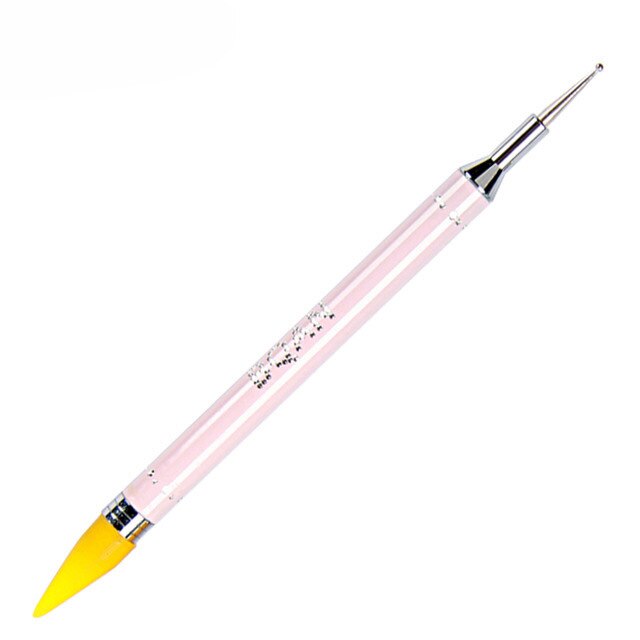 BQAN-Bolígrafo de cera para punteo de Metal acrílico, dos cabezales, para recoger diamantes de imitación, lápiz para cera de uñas, herramienta artística para manicura: pink