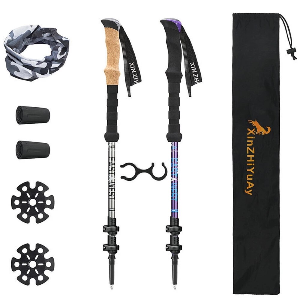 210g/pc Nordic Walking Stick Carbon Fiber External Quick Lock Trekking Pole Hiking Telescope Stick Shooting Crutch Senderismo