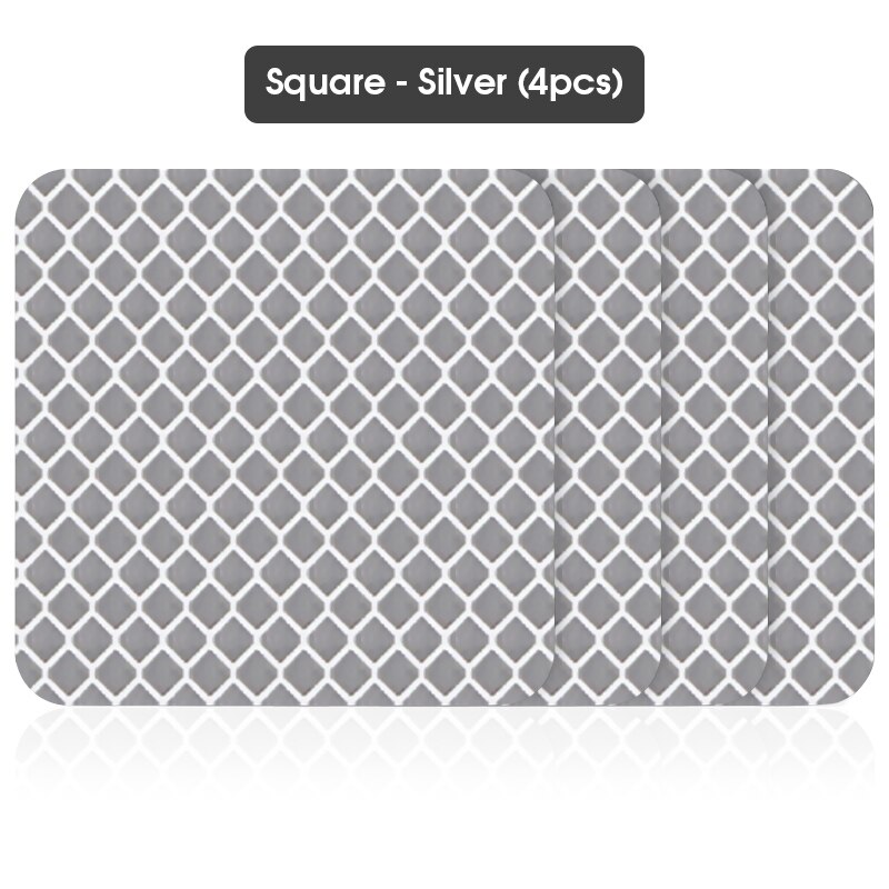 4pcs Car Door Sticker Decal Reflective Strip Warning Mark Tape Reflective Sticker OPEN High Sign Safety Light Reflector Strip: Square-silver