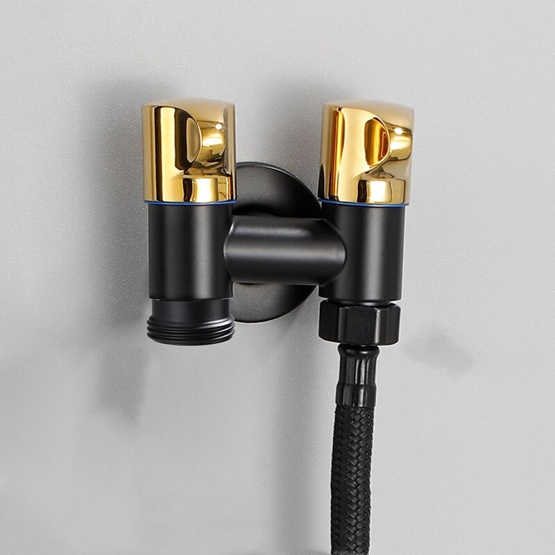 1pc Laundry Bibcock Brass Black/Black Gold Wall Mount Double Using Water Faucet Bathroom Accessories Outdoor Sink Garden Taps