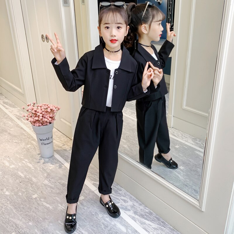 Kids Suit for Girls Formal Pant Suits for Teenagers 2PCS Blazer Set Brand Plaid Children Blazer 4 5 7 9 11 13T Wedding