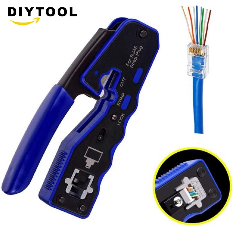 RJ45 Crimp Tool Pass Through Cutter for Cat6 Cat5 Cat5E 8P8C Modular Connectors All-In-One Wire Tool