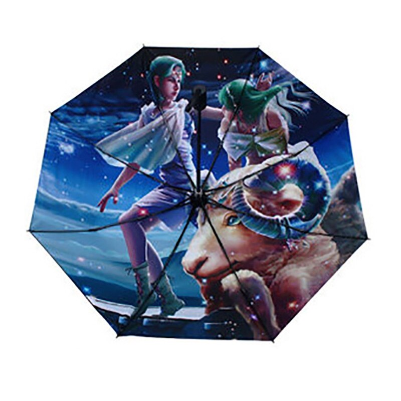 YADA 12 Constellation Pattern Folding Rainy Umbrella Anti-UV Rainproof Sun Protection Parasol Umbrellas Female YS015: Aries