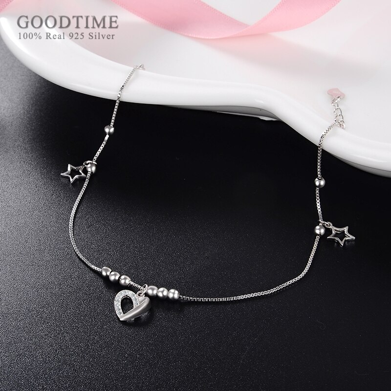 Mode Vrouwen Enkelband 925 Sterling Zilver Liefde Hart Ster Zilver Zirkoon Dame Decoratie Sieraden Voor Voet Accessoires Dress Up