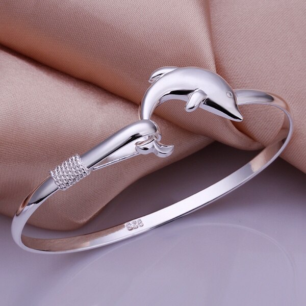 Silver color exquisite luxury gorgeous Dolphins bracelet charm jewelry women lady birthday B178: Default Title