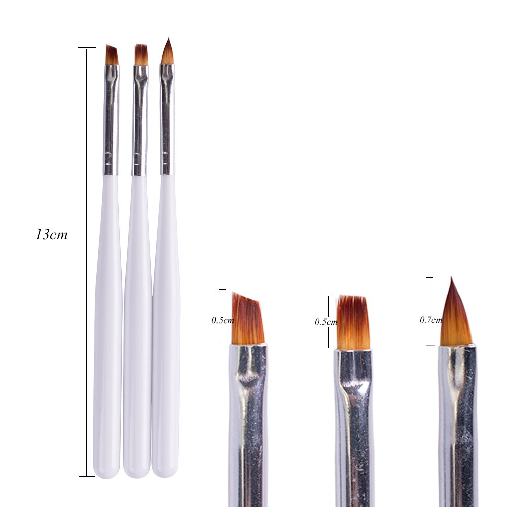 Nagelborstelsets 3 stuks witte verf gesneden uv-gel polijstpen voor nagels tips manicure nagelverf gereedschap  ch612