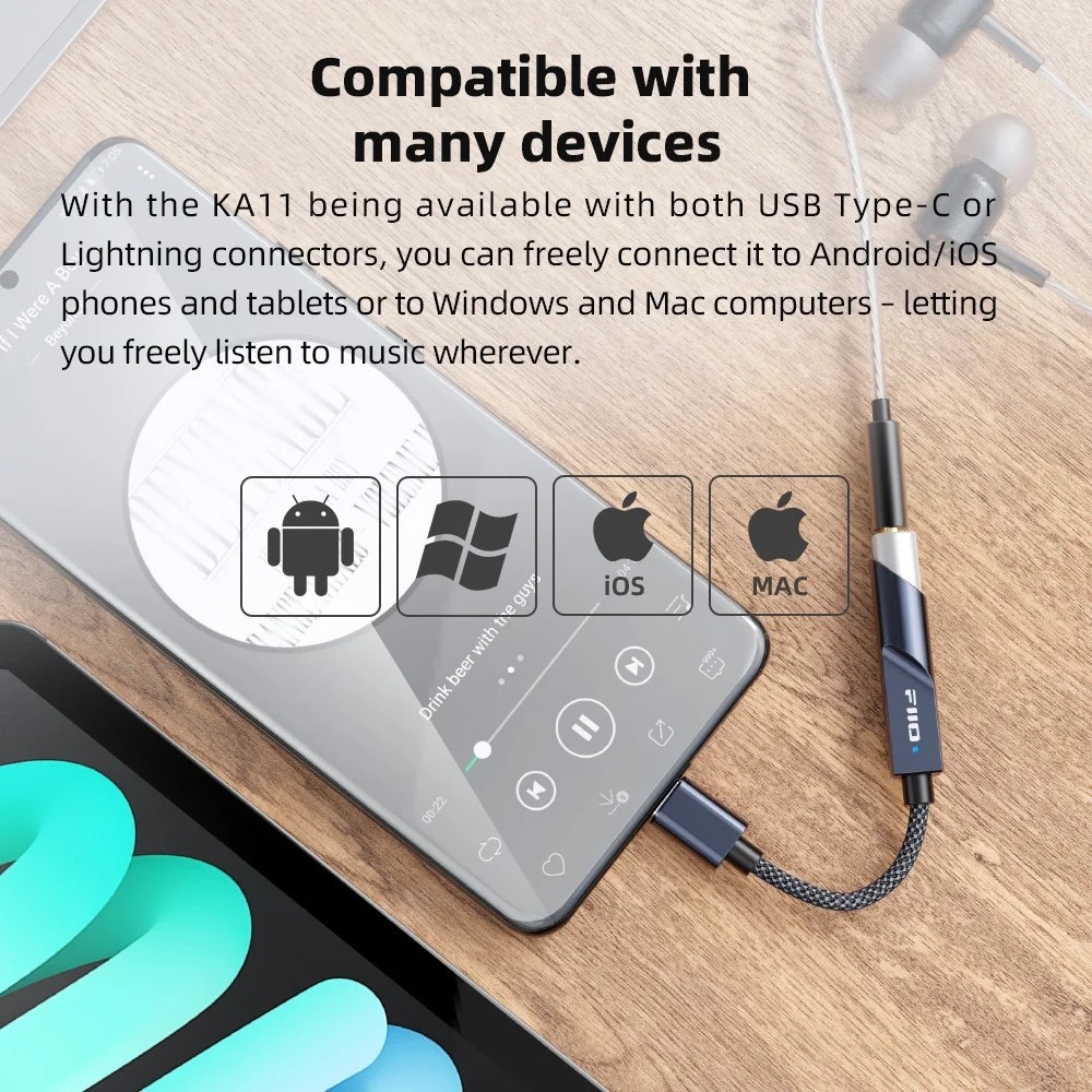 FiiO KA11 USB C To 3.5mm Audio Adapter 32bit/384KHz Type C To 3.5mm USB Dongle HiFi DAC Headphone Amplifier for Android/Win