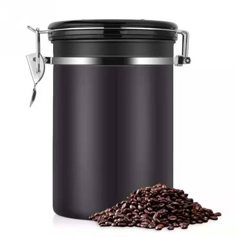 Kaffebehållare kaffeburk stor lufttät teförvaringslåda i rostfritt stål svart köksförvaringsbehållare kaffetecaddies: Stil 04