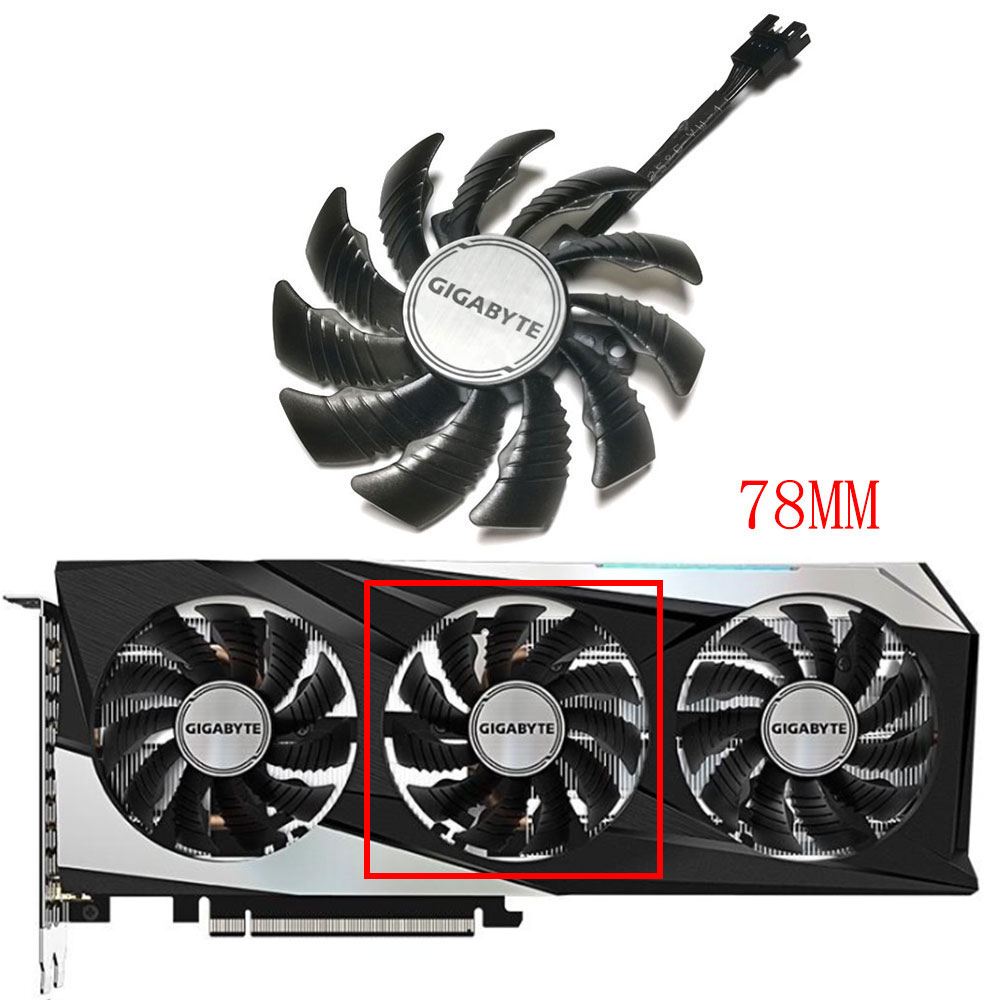 PLD08010S12HH 78MM 4PIN Graphics card cooling fan，For Gigabyte RTX 3050、3060、3060TI GAMING OC: Silver