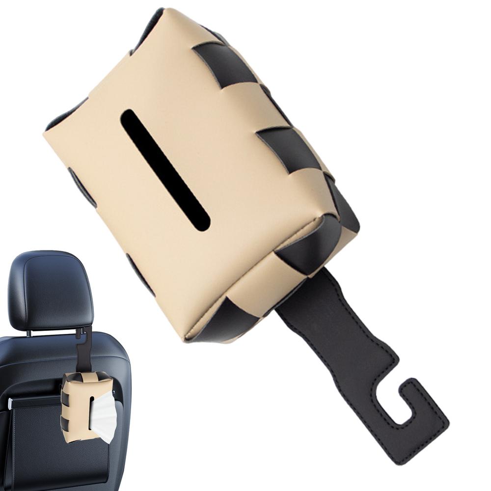 Auto Tissue Box Achterbank Servet Organizer PU Lederen Servet Tissue Dispenser Houder Haak Auto Tissue Case Voor Auto SUV: Beige