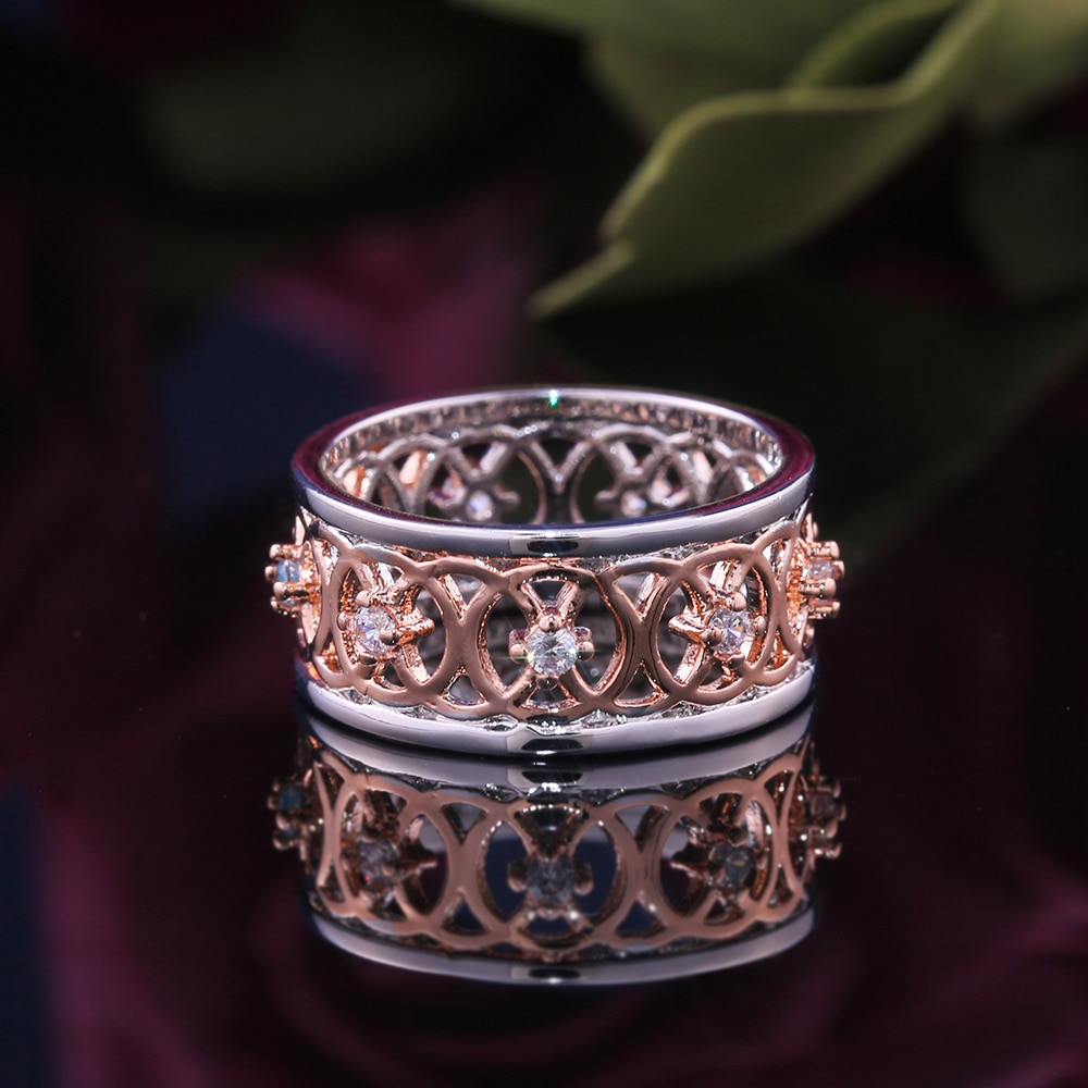 Huitan Come Ring Band Fancy Cross C Two-Tone Ring For Women Hollow Out Pattern Jewelry Factory Direct