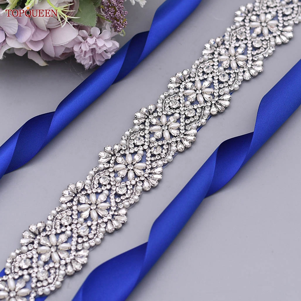 TOPQUEEN S04B damski luksusowy pasek srebrny Rhinestone pas biodrowy ślub kobieta pas pas ślubny aplikacja pasy dla kobiet szeroki