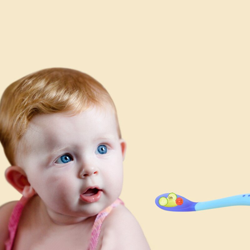 Cuillère d'alimentation PP/TPE 1 pièces | Articles de table pour enfants, cuillère d'entraînement pour bébés, cuillère d'alimentation antidérapante accessoires pour bébés, outil de détection de température 25*160MM
