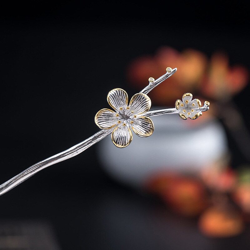S925 Sterling Zilveren Pruimenbloesem Haarspeld Vrouwelijke Golf Antieke Hoofdtooi Paleis Temperament Chinese Stijl Haarspeld