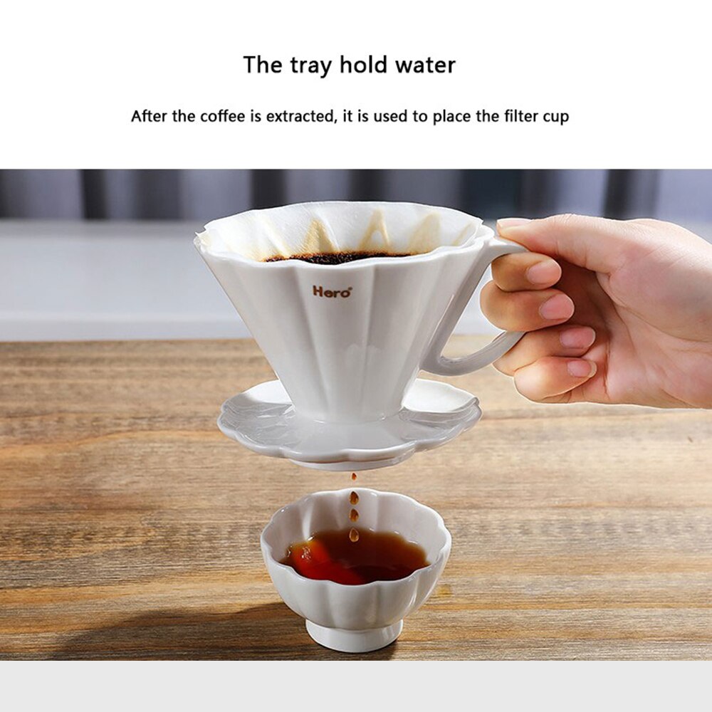 Taza de café con filtro de cerámica, motor de goteo de café de cerámica, 2 tamaños, V60, con soporte separado para 1-4 tazas