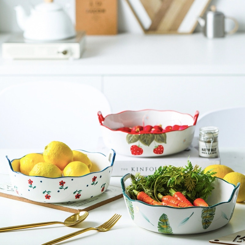 Ceramiczna salaterka z uchwytem śniadanie zboże talerz na owoce stałe deser zupa restauracja makaron miska kuchenka mikrofalowa specjalne