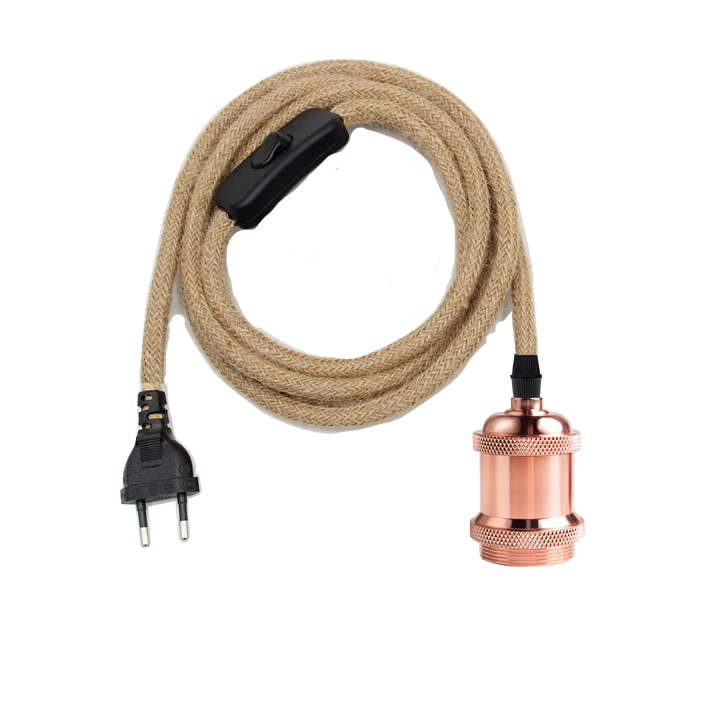 Netledning til e27 lampefatninger eu-stik hampereb 2 meter 3 meter elektrisk ledning lampefatning fatning retro tænd/sluk-kabel: 0-5w / Brun