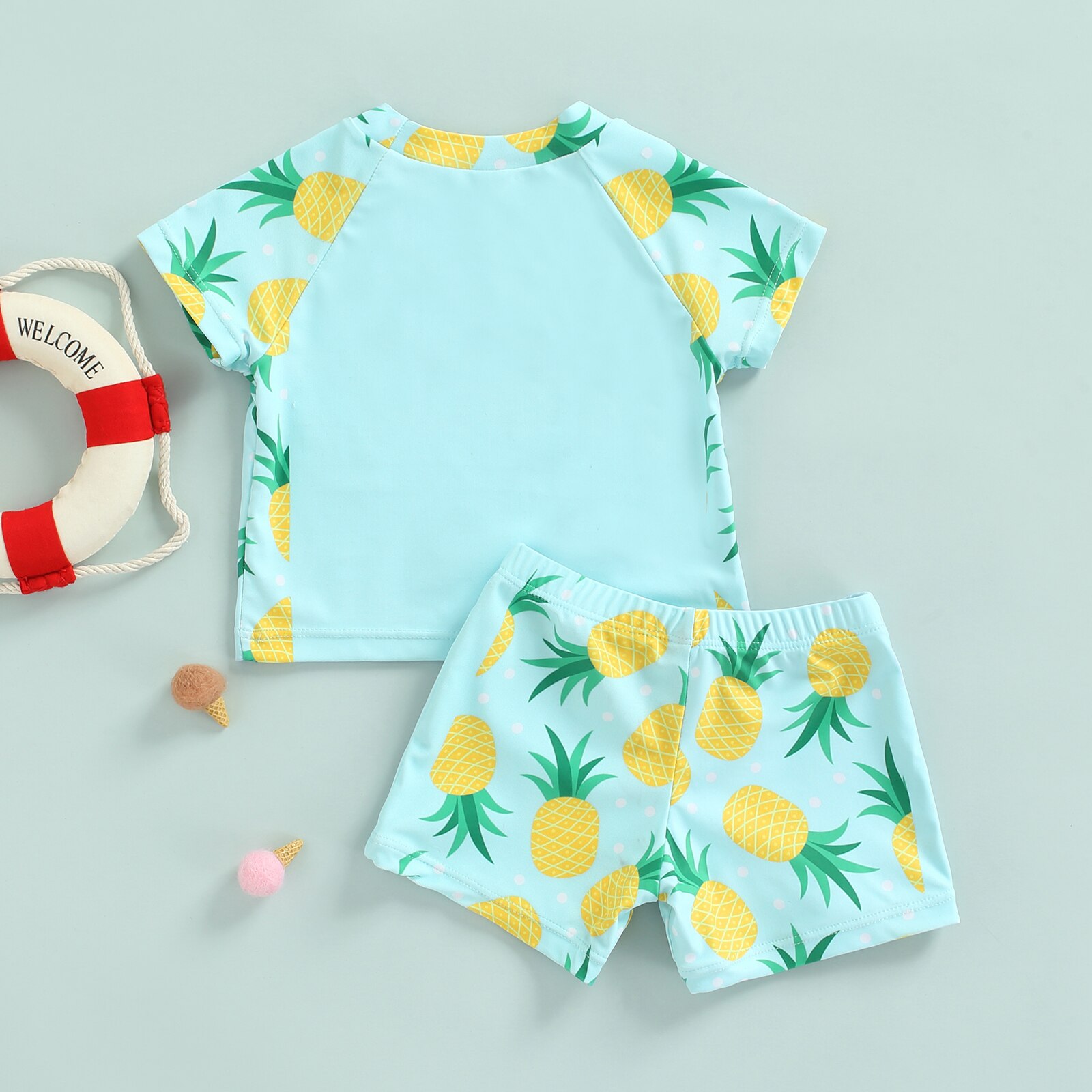 Crianças meninos moda nadar trunks conjunto carta abacaxi impressão manga curta camiseta e shorts de duas peças banho