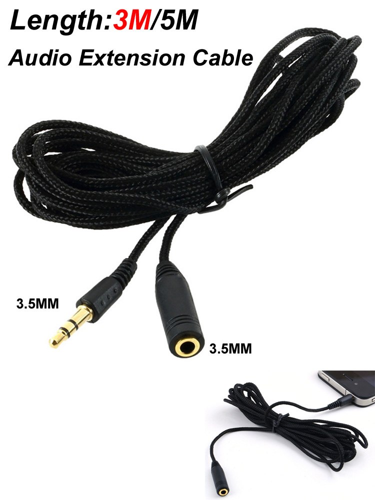 5 m/3 m/hoofdtelefoon Verlengkabel 3.5mm Jack Man-vrouw 3.5mm AUX Kabel Audio Stereo Extender Cord Oortelefoon Luidspreker Telefoon