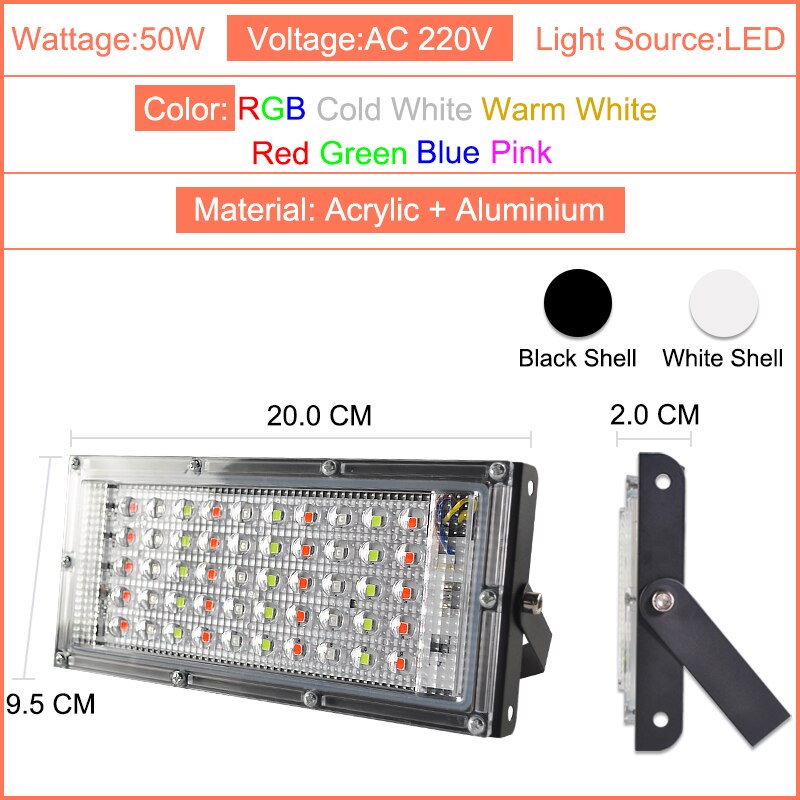LED Flood Light 50W 100W RGB led Floodlight AC 220V 240V LED street Lamp waterproof IP65 outdoor Lighting led cob spotlight