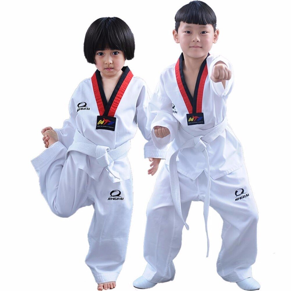 Taekwondo Uniform Traditionele Witte Suite Voor Kinderen Volwassen Student Tae Kwon Dobok Wtf Goedkeuren Zwart V-hals Uniformen