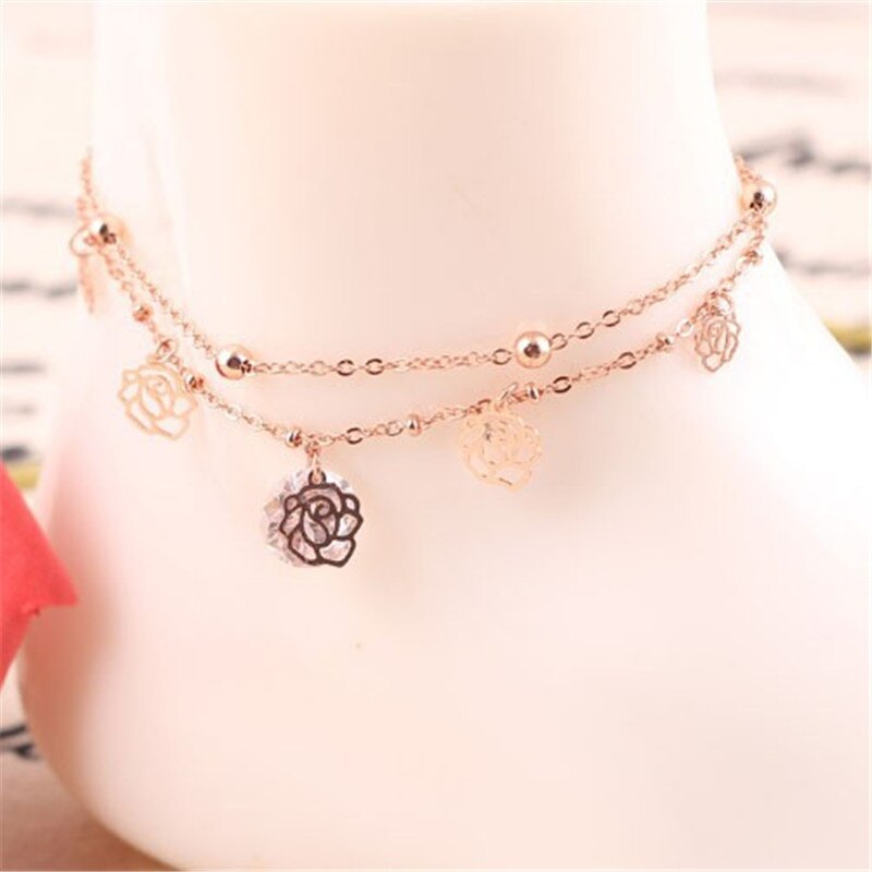 Tobillera de flores rosa para mujer, pulseras tobilleras baratas, pulsera de tobillo en la pierna, joyas para el pie, 1 Uds. Al por mayor