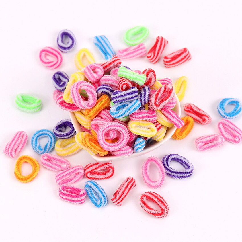 100 Uds coloridos sostenedores del pelo de las mujeres del niño linda muchacha niños raya doble Color cinta para el pelo de goma accesorios para el cabello elásticos