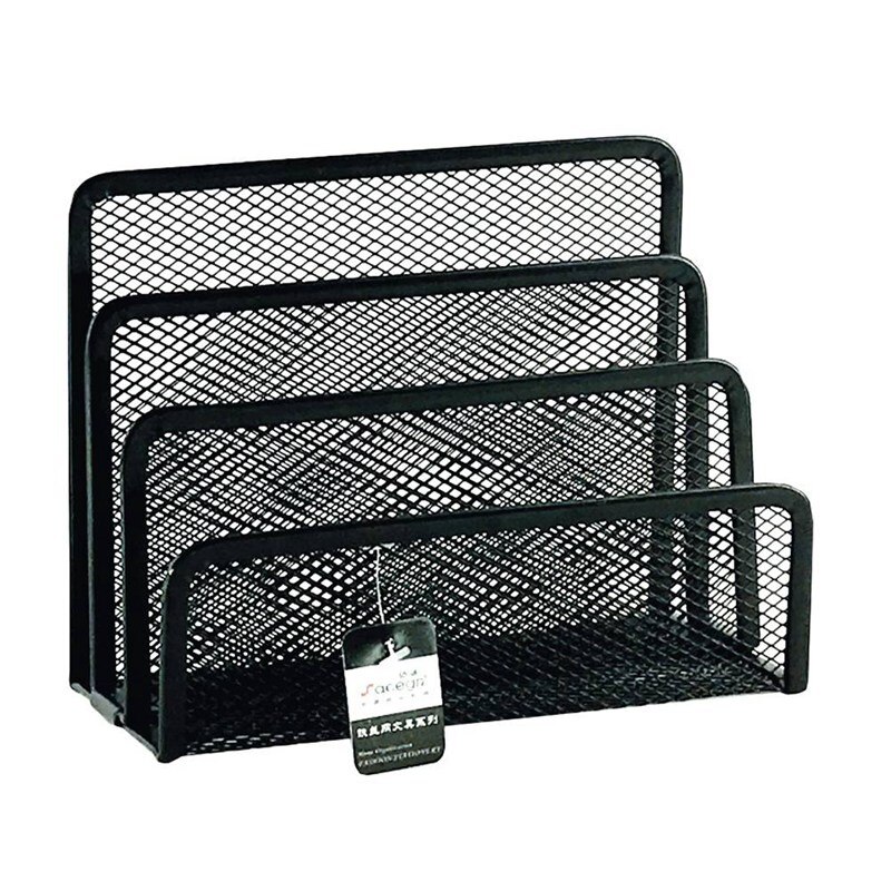 Black Office Barbed Wire 3 Upright Sections File Format Document Desk Shelf Books Notepad Holder Mesh Desk Organizer Metal Deskt