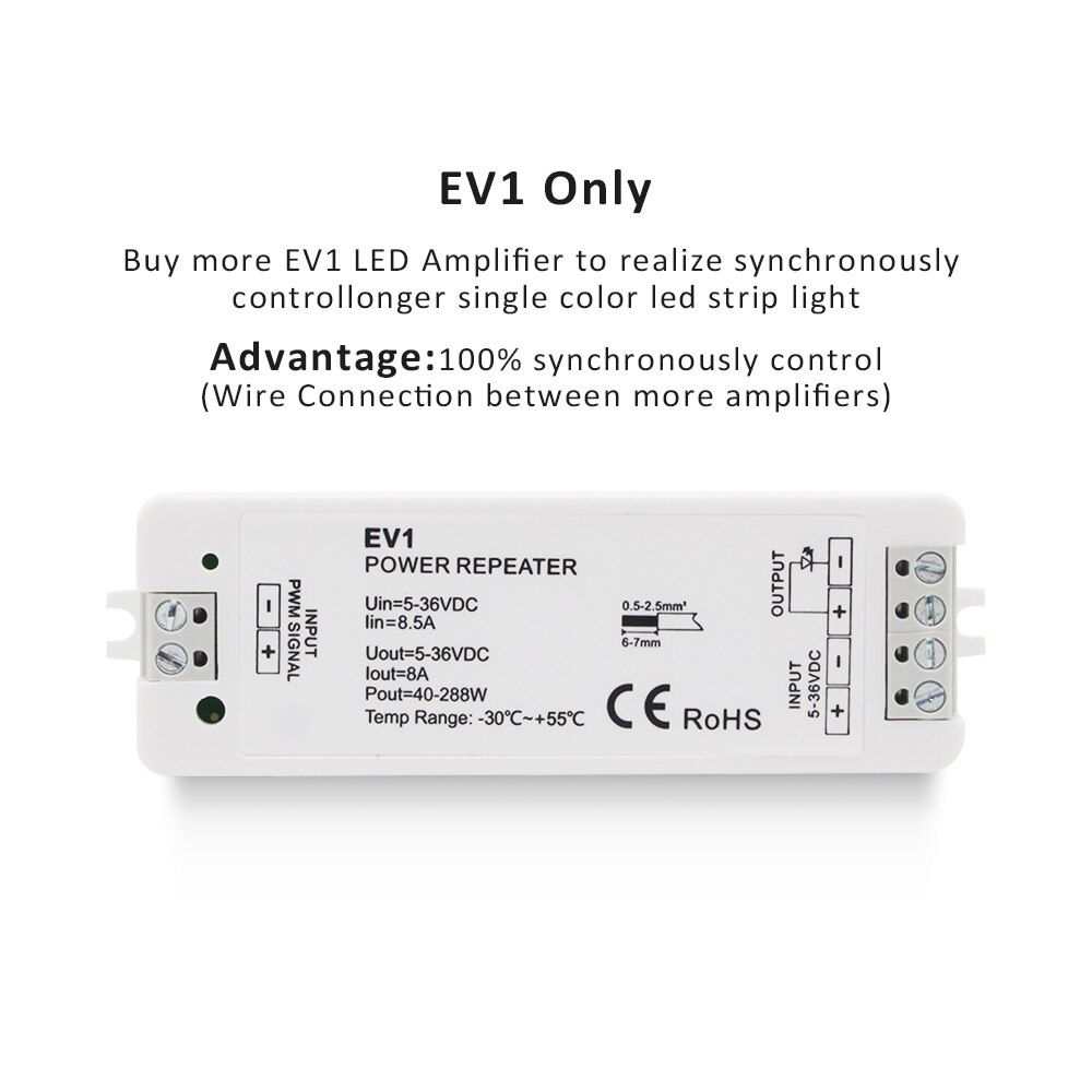 LED Strip Dimmer 12V 24V PWM Frequency Adjustable 1CH 20A Rotary Knob 2.4G RF LED Dimmer Touch Remote Control Dimer V1-K: EV1 Amplifier Only