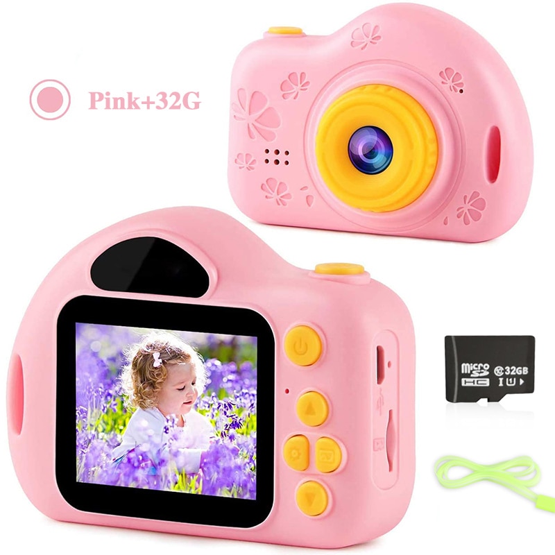 bambini telecamera 1080P foto video giocattoli 2.0 pollice schermo Multi-funzione cartone animato carino bambini's telecamera per i regali compleanno non definito: rosa e 32G