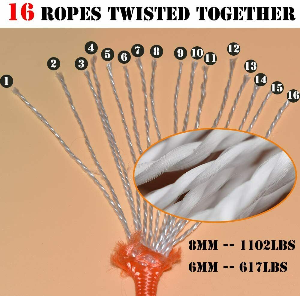 Fishing Rope with Carabiner All Purpose Nylon High Strengte Cord Safety Rope