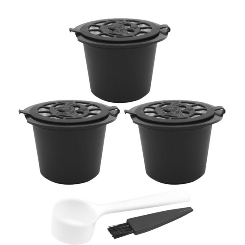 Reusable Coffee Capsules Cup With Spoon Brush Black Refillable Coffee Capsule Refilling Filter Coffeeware: 3