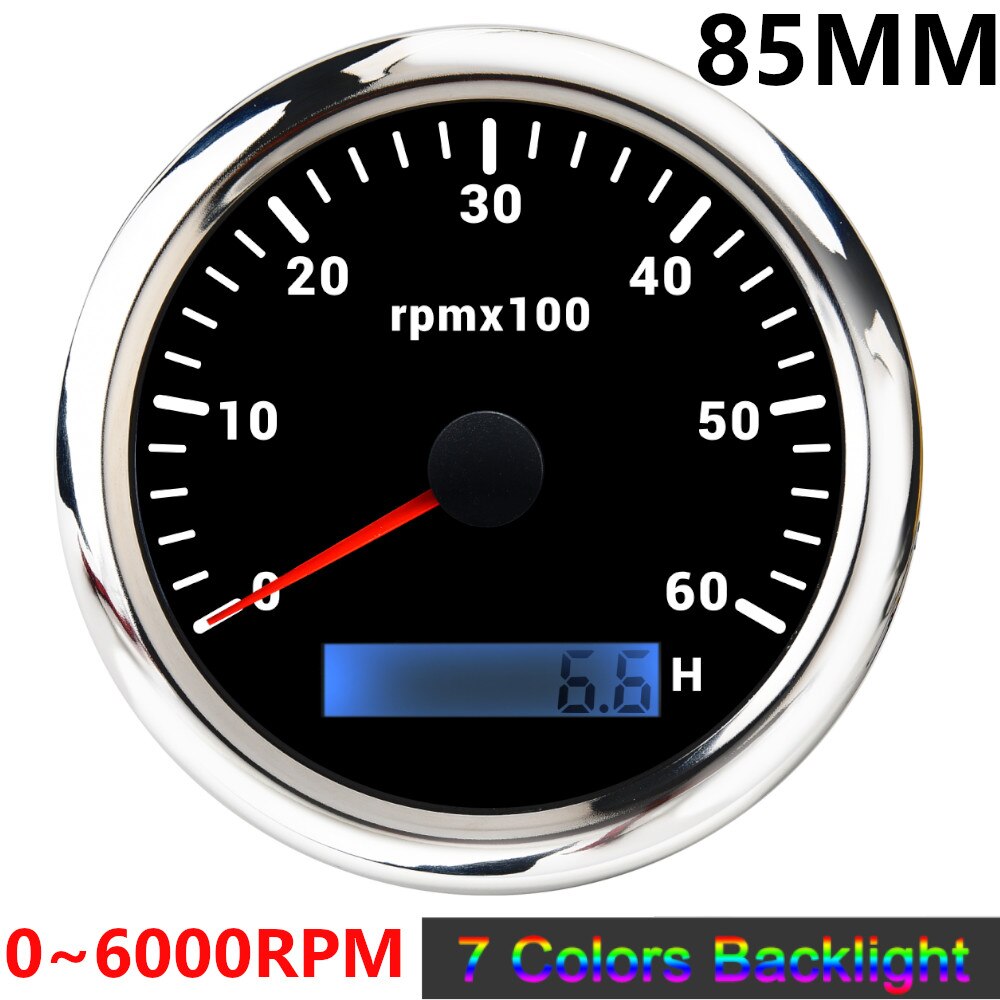 85mm Tachometer 3000 6000 8000 RPM Tacho Mit 7 Farben Hintergrundbeleuchtung Marine Boot RPM Meter Gauge LCD Tacometro Digital stunde Meter: BS 6000 rpm meter