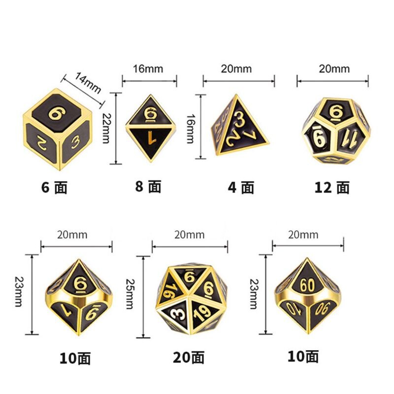 Metal dice 7 st / set rpg dice d & d brädspel magiska rekvisita  d4 d6 d8 d10 d12 d20 n0ha