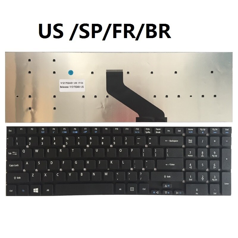 Teclado de EE. UU./FR/francés/SP/español/BR/brasileño para ACER Aspire, V3-551, V3-551G, V3-571, V3-571G, V3-731, V3-772