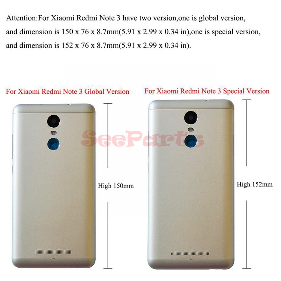 Para xiaomi redmi nota 3 150mm capa de bateria redmi nota 3 pro volta da bateria capa porta habitação caso global volta habitação