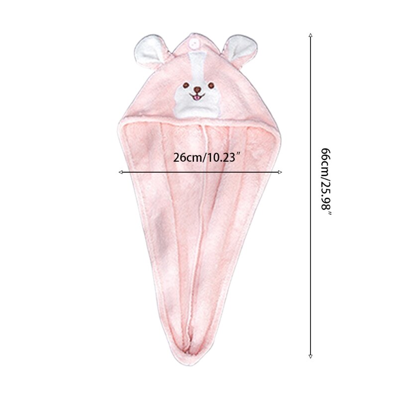 Cartoon Coral Velvet Hair Towel Turban Wrap Quick Dry Shower Hat with Button Cute Dog Microfiber Super Absorbent