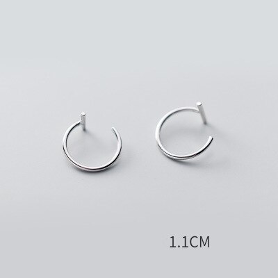 925 sterling sliver geometriske asymmetriske glatte hoop øreringe til kvinder små åbne huggies bøjler ørepiercing øreringe: Sølvfarve 11mm