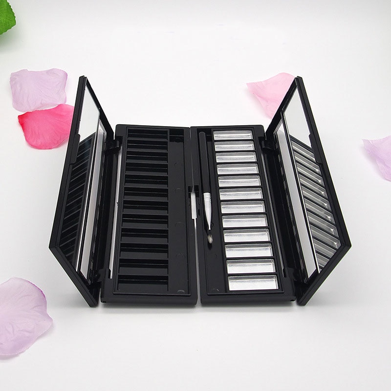 DIY Cosmtic Compact Eye Shadow Palette Rectangle 12 Grids Eyeshadow Container with Mirror Black Empty Lipstick Packing Box 10pcs