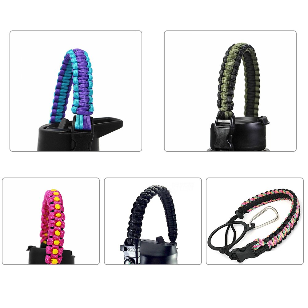 Paracorde pour bouteille d&#39;eau de randonnée avec anneau, sangle à large bouche, accessoires de voyage tressés, porte-gobelet Simple pour Hydro-gourde