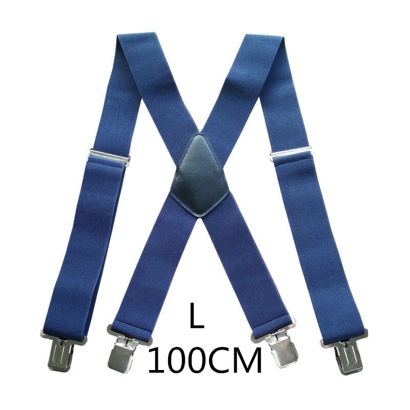 Bretelles réglables à haute élasticité pour homme, grande taille 50mm de large, 4 pinces solides, robustes, dos X, pantalons, 5 couleurs: Navy-100cm