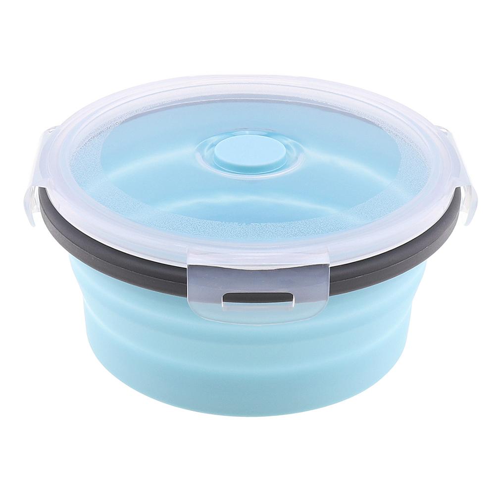 Bol circulaire en Silicone Portable, boîte à déjeuner pliable colorée, boîte à Bento 350/500/800/1200ml avec bouchon en Silicone: Blue / 1200ml