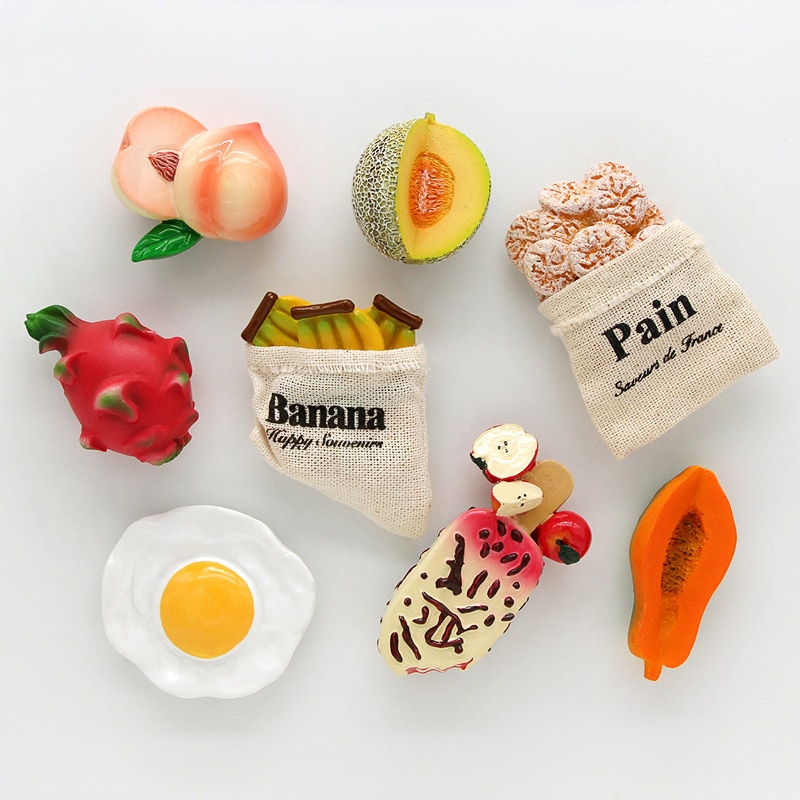 Simulation food 3D fridge magnets magnetic refrigerator paste fruit bread dragon fruit Hami melon ice cream egg home decoration