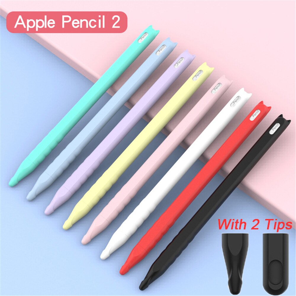 1 pc capa de silicone macio nib capa manga envoltório à prova de poeira doces cor ponta titular pele protetora para apple pencil 2 ipad pro