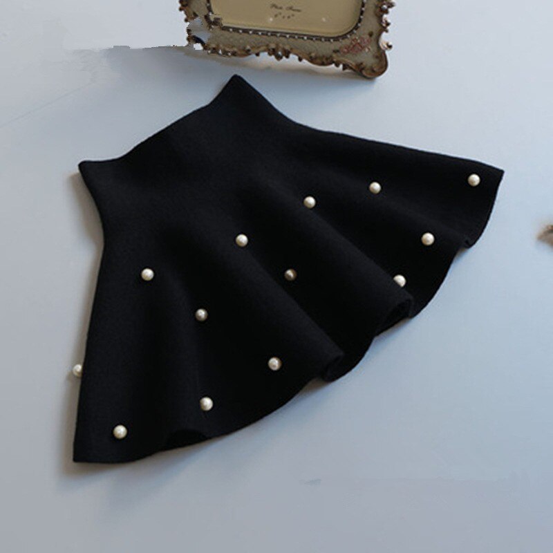 Tutu Rok Meisjes Gebreide Rokken A-lijn Rok Meisje Katoenen Gebreide Kids Outfit Kinderen Mini Rokken Waarschuwde Voor Lente Herfst: Pearl Black Skirts / 4T